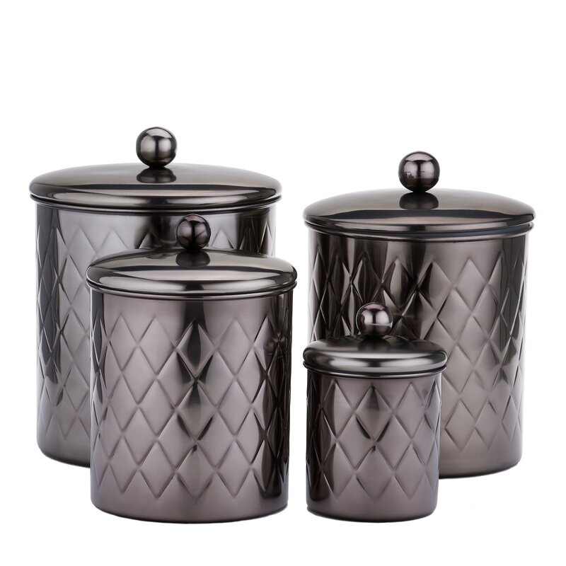 Embossed Diamond 4 Piece Kitchen Canister Set 